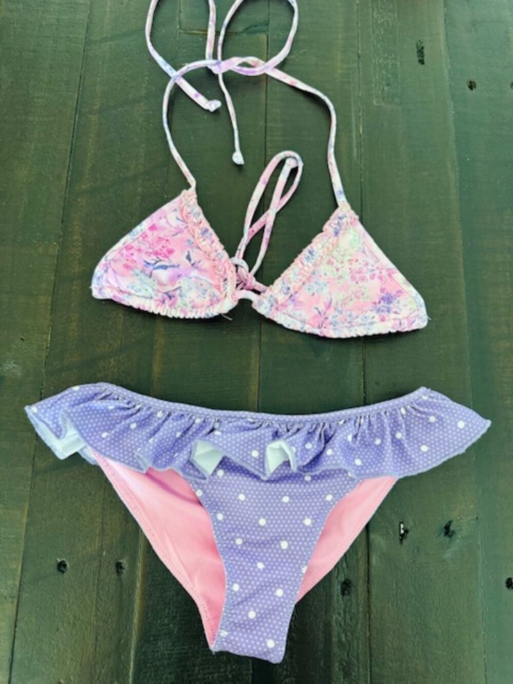 LOVESHACKFANCY Girls Swim Floral Polka Dot Bikini 5-6Y